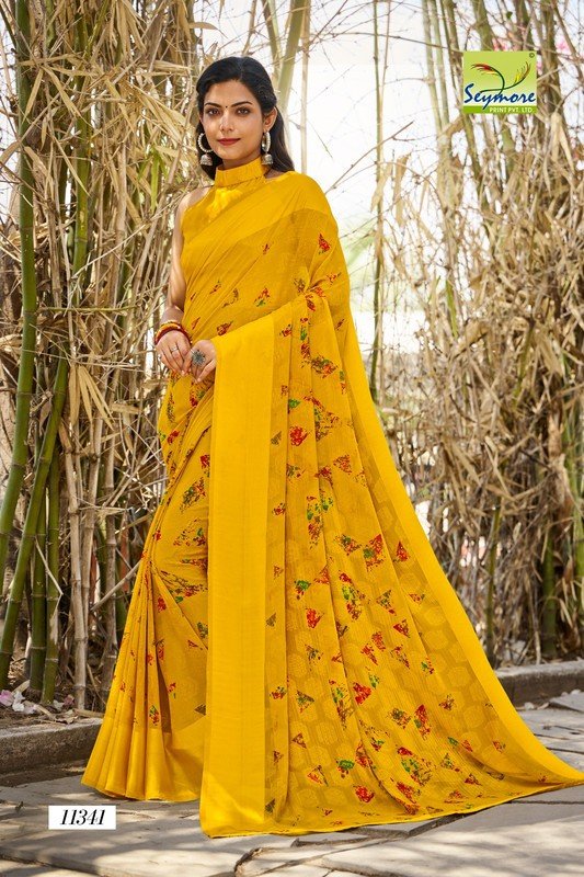 Seymore Kali Sy01341 Yellow Viscose Georgette Saree