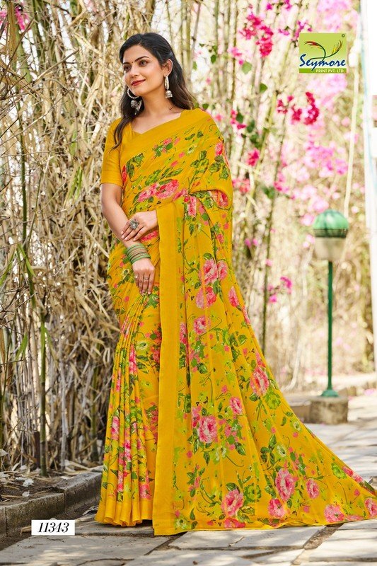 Seymore Kali Sy01343 Yellow Viscose Georgette Saree