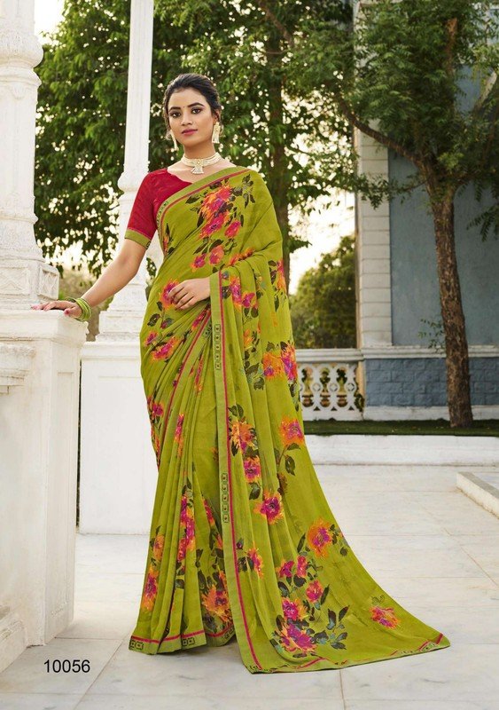 Seymore Karishma Sy00056 Green Chiffon Saree