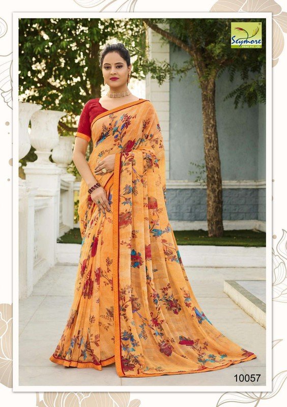 Seymore Karishma Sy00057 Yellow Chiffon Saree