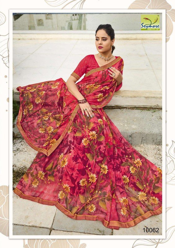 Seymore Karishma Sy00062 Red Chiffon Saree