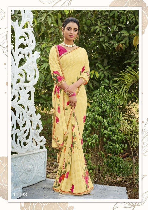 Seymore Karishma Sy00063 Yellow Chiffon Saree