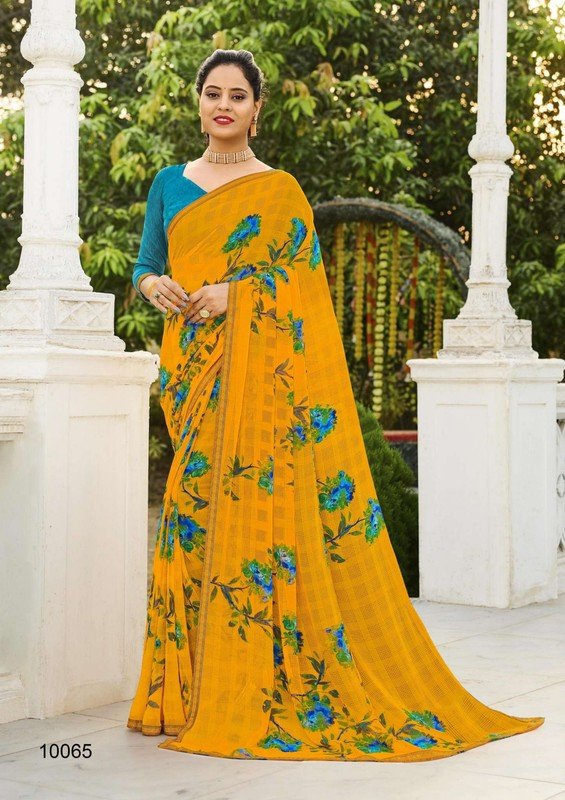 Seymore Karishma Sy00065 Yellow Chiffon Saree