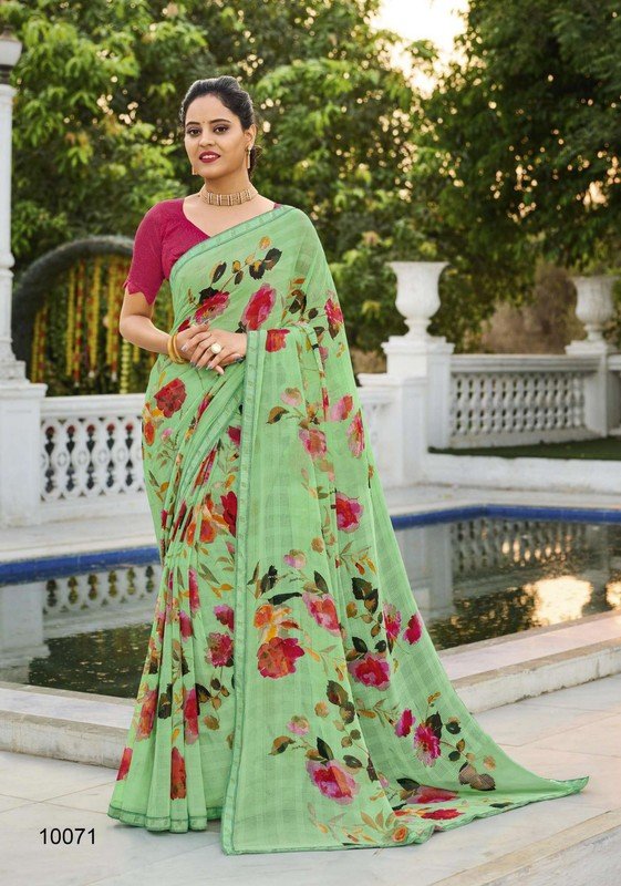 Seymore Karishma Sy00071 Green Chiffon Saree