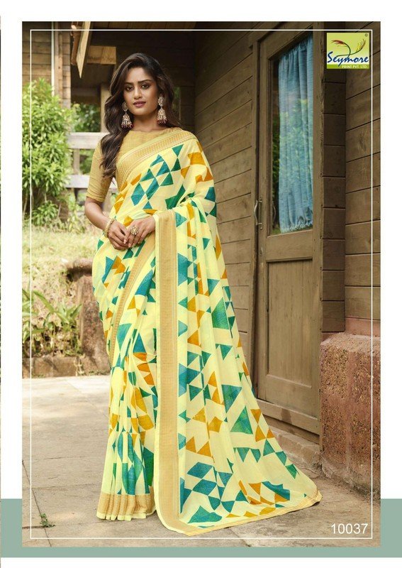 Seymore Kriti Sy00037 Yellow Georgette Saree