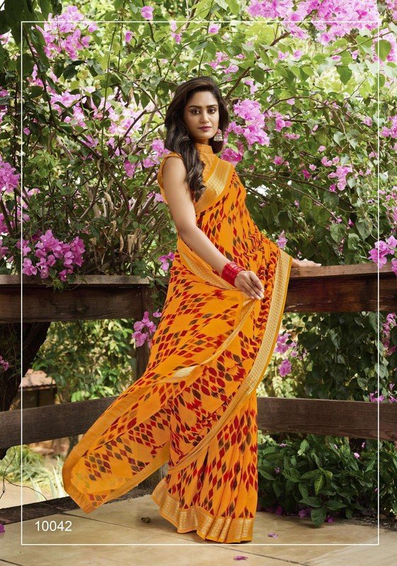 Seymore Kriti Sy00042 Saffron Georgette Saree