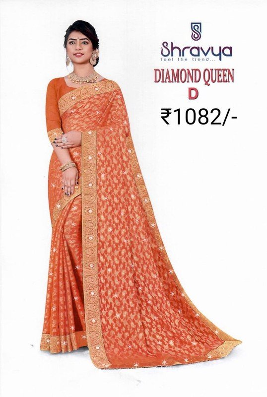 Shangrila Diamond Queen Sh-Dq-D Orange Viscose Silk Saree