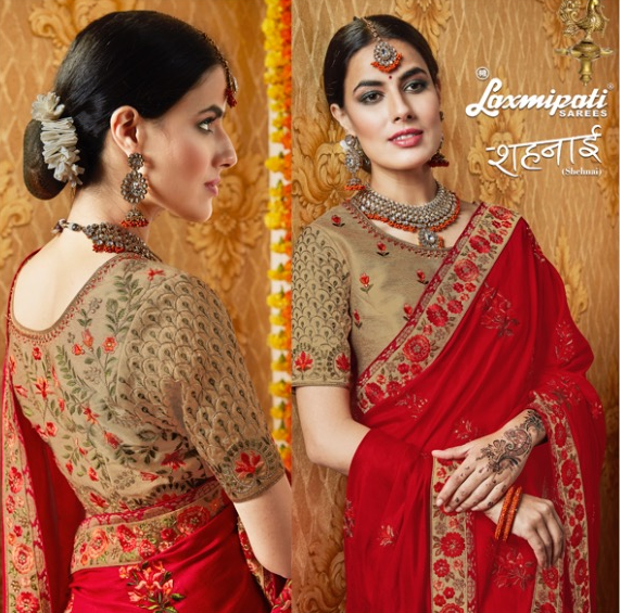 Laxmipati Shehani 6003 Red Raw Silk Saree