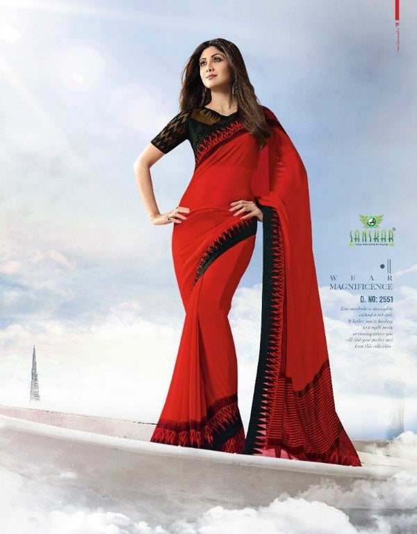 Sanskar Shilpa-5 Stp-2551 Red Unique Fancy Fabric Saree