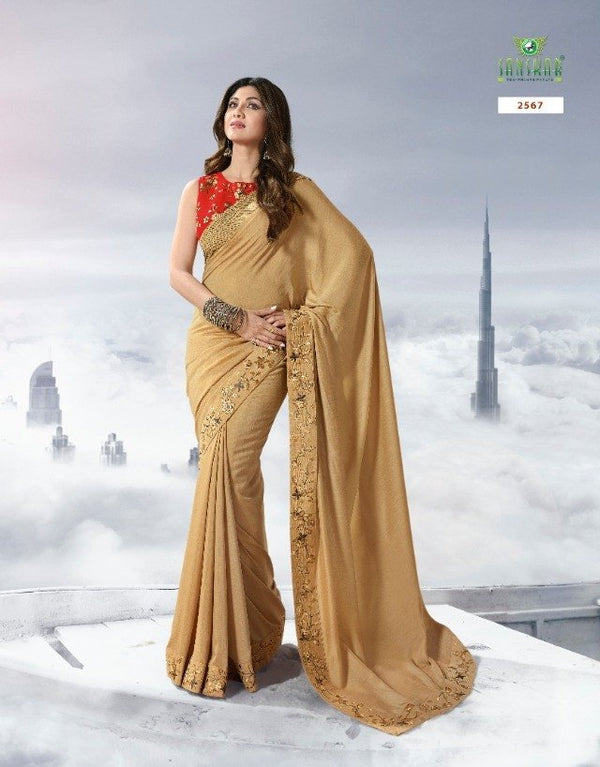 Sanskar Shilpa-6 Stp-2567 Cream Unique Fancy Fabric Saree