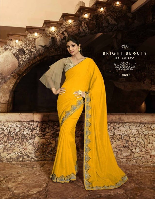 Sanskar Shilpa-7 Stp-2579 Yellow Unique Fancy Fabric Saree