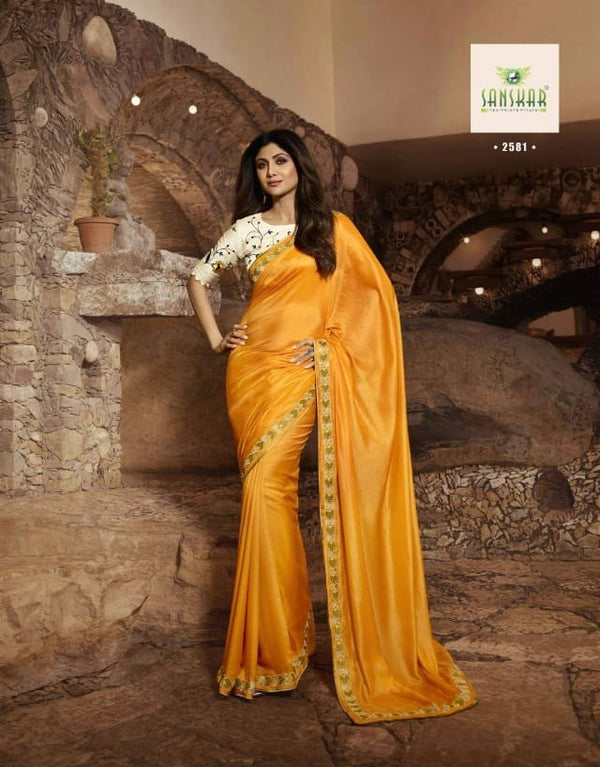 Sanskar Shilpa-7 Stp-2581 Yellow Unique Fancy Fabric Saree