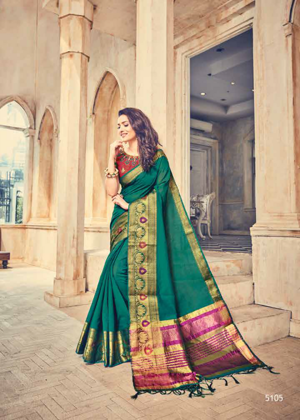 Cotton Old Hit C-5105 Green Cotton Saree