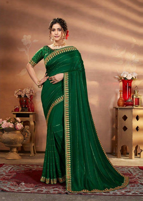 Shravya Neel Pari-F Green Silk Saree