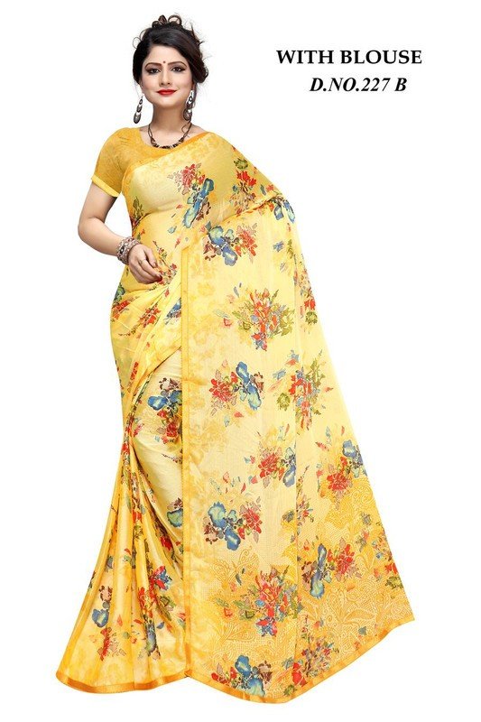 Shreejee Sanskruti Sj-227-B Yellow Chiffon Saree