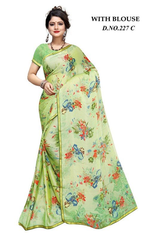 Shreejee Sanskruti Sj-227-C Green Chiffon Saree