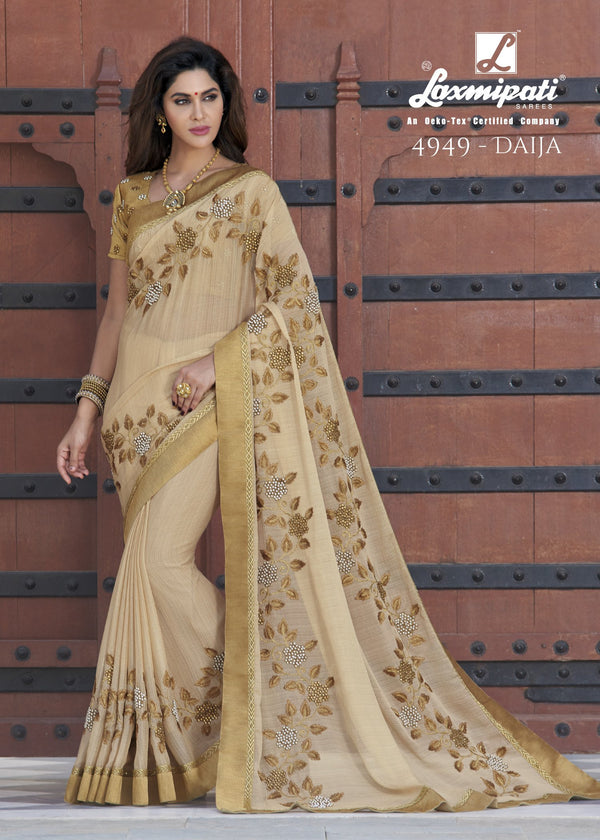 Laxmipati Shyama 4949 Cream Chiffon Saree