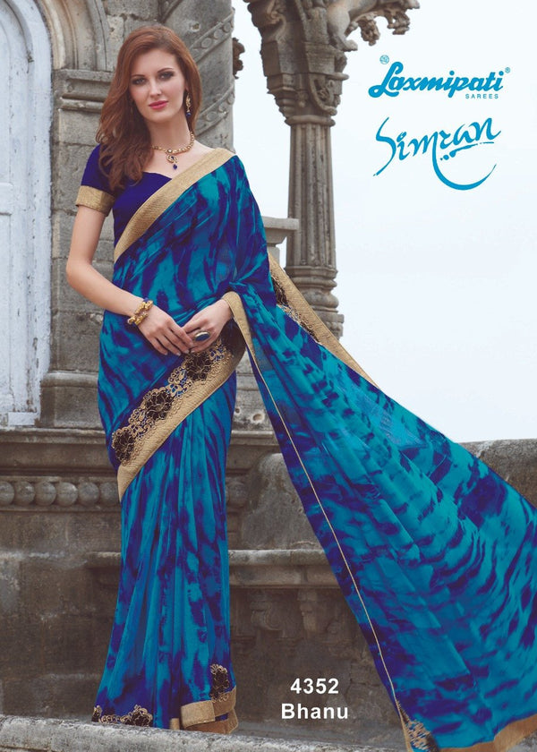 Laxmipati Old Hit 4352 Blue Chiffon Saree