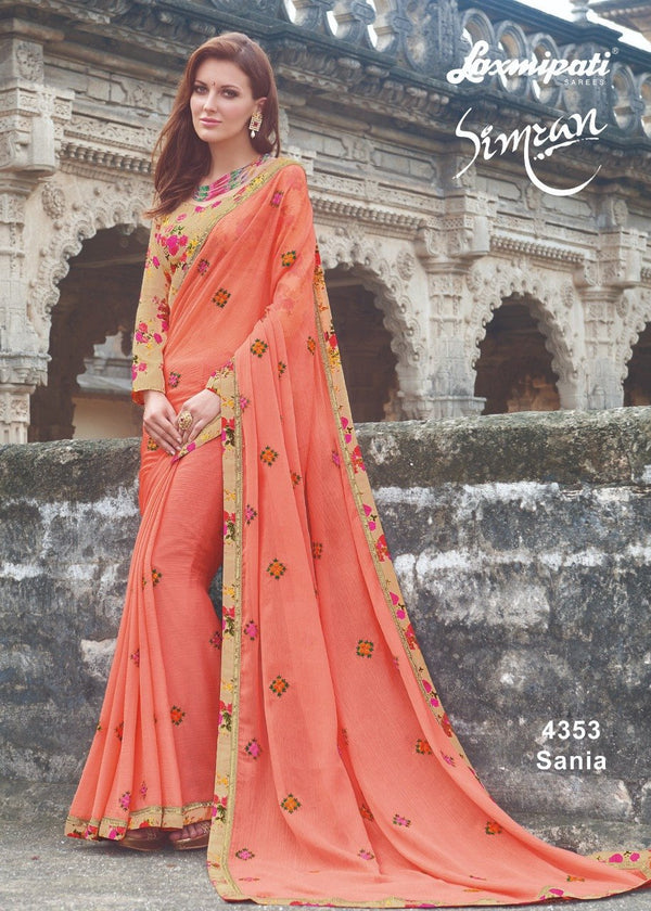 Laxmipati Simran 4353 Peach Chiffon Saree