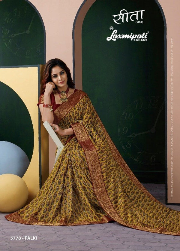 Laxmipati Sita 5778 Yellow Chiffon Silk Saree