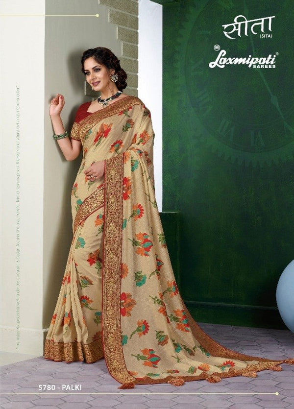 Laxmipati Sita 5780 Cream Chiffon Silk Saree