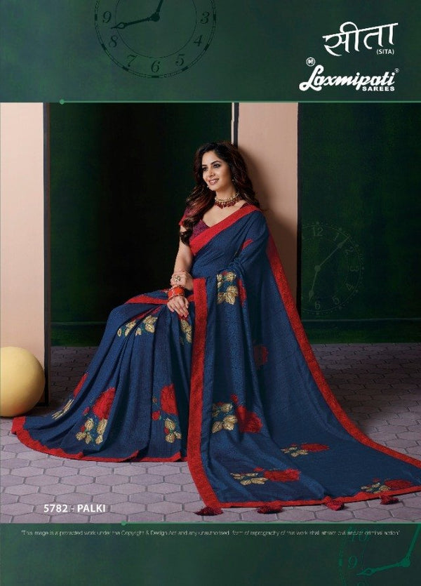 Laxmipati Sita 5782 Blue Chiffon Silk Saree