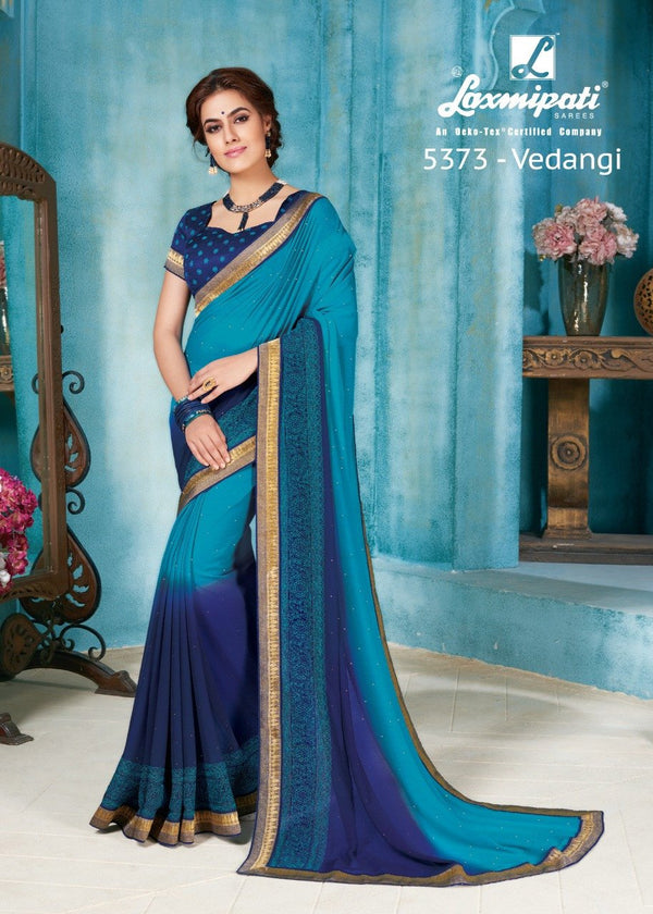 Laxmipati Son Chiraiya 5373 Blue Raw Silk Saree