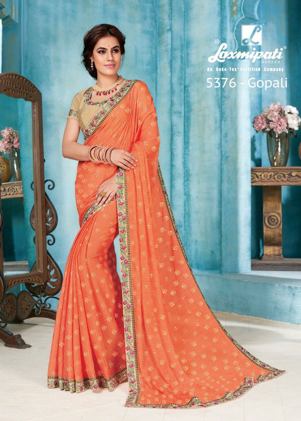 Laxmipati Son Chiraiya 5376 Orange Chiffon Saree