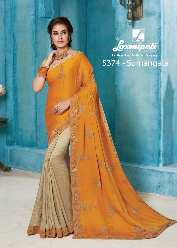 Laxmipati Son Chiraya 5374 Yellow Silk Saree