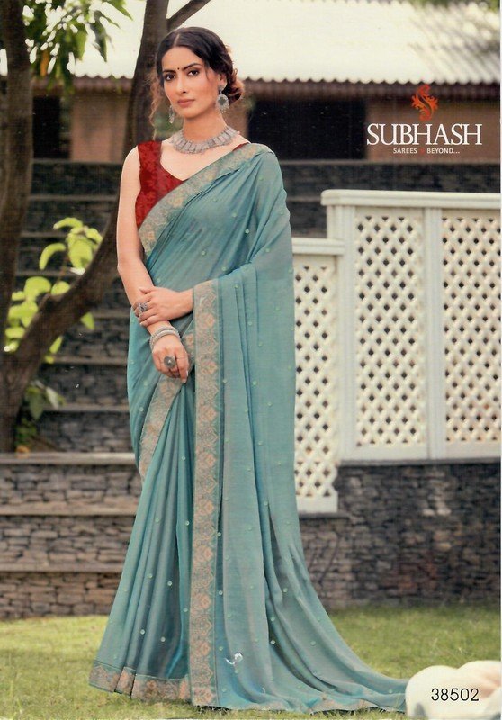 Subhash Aahira Sb-38502 Blue Chiffon Saree