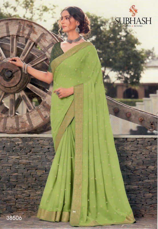 Subhash Aahira Sb-38506 Green Chiffon Saree