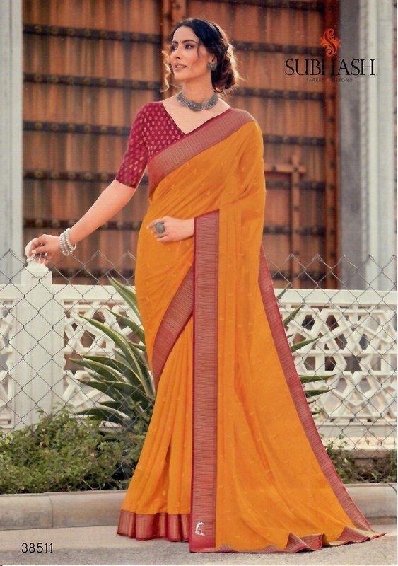 Subhash Aahira Sb-38511 Yellow Chiffon Saree