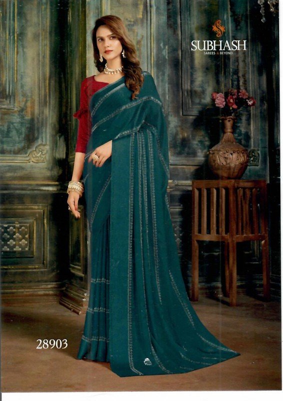 Subhash Anandi Sb-28903 Green Georgette Saree