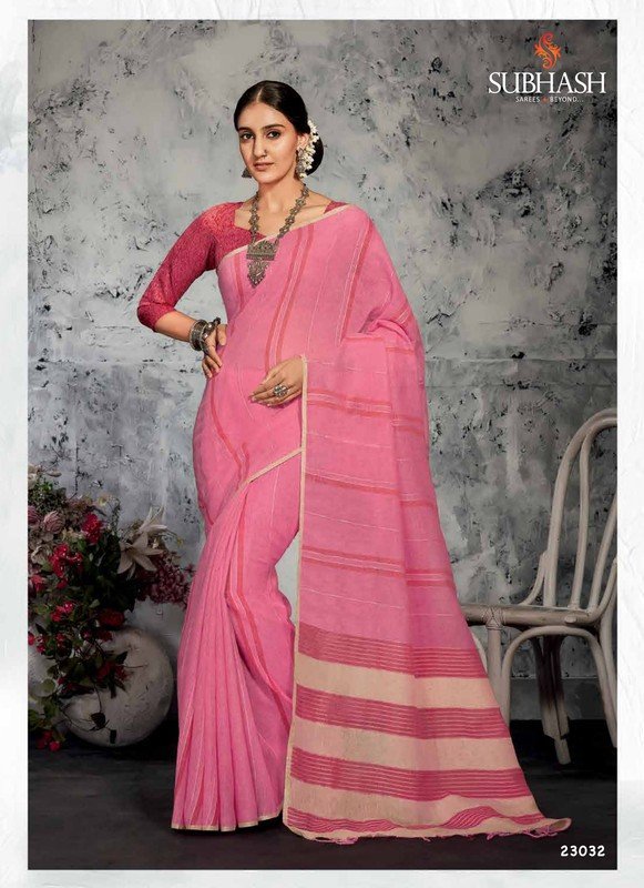 Subhash Aura-3 Sb-23032 Pink Linen Saree