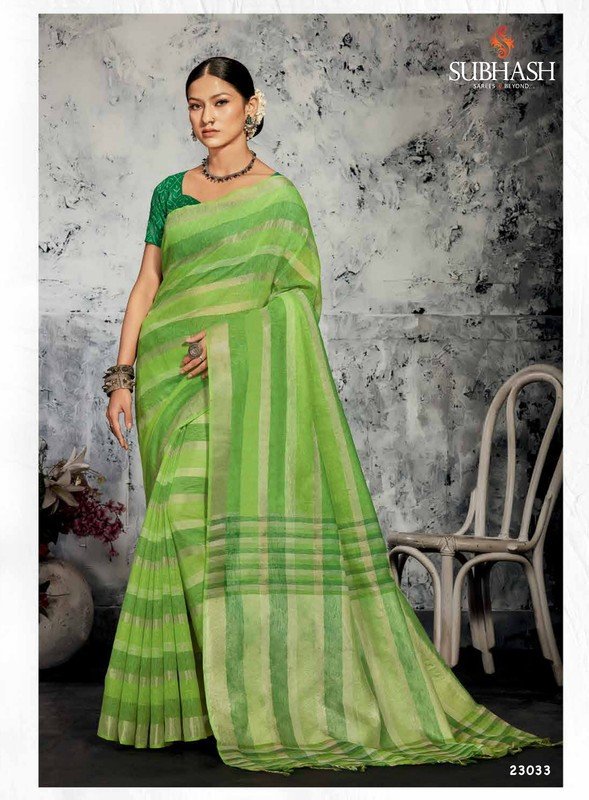 Subhash Aura-3 Sb-23033 Green Linen Saree