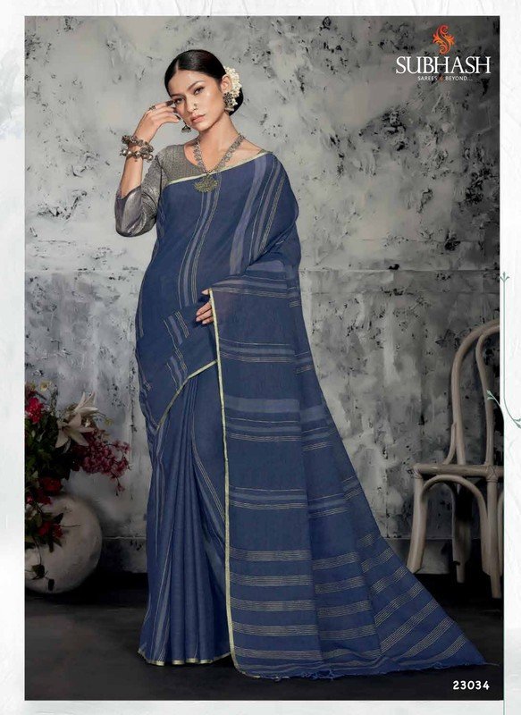 Subhash Aura-3 Sb-23034 Blue Linen Saree