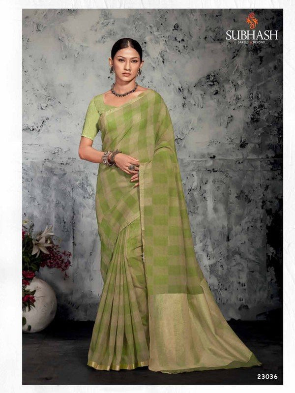 Subhash Aura-3 Sb-23036 Green Linen Saree