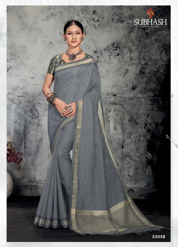 Subhash Aura-3 Sb-23038 Grey Linen Saree