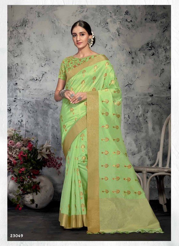 Subhash Aura-3 Sb-23049 Green Linen Saree