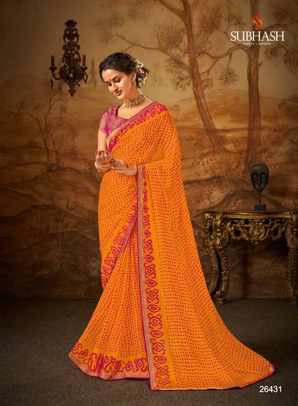 Subhash Bandhani-3 Sb-26431 Yellow Silk Chiffon Saree