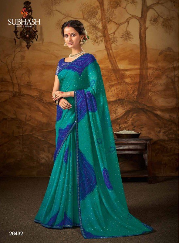 Subhash Bandhani-3 Sb-26432 Blue Silk Chiffon Saree