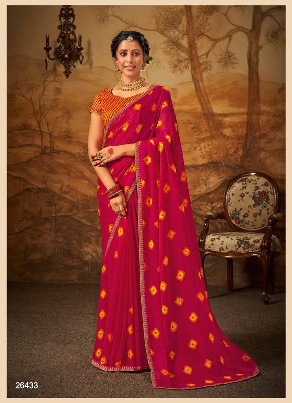 Subhash Bandhani-3 Sb-26433 Pink Silk Chiffon Saree