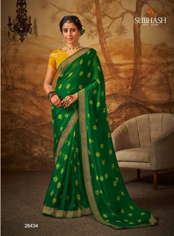 Subhash Bandhani-3 Sb-26434 Green Silk Chiffon Saree