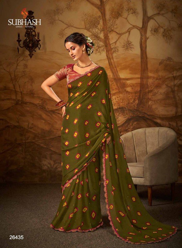 Subhash Bandhani-3 Sb-26435 Green Silk Chiffon Saree