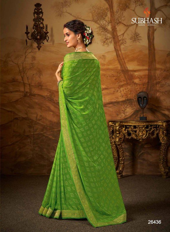 Subhash Bandhani-3 Sb-26436 Green Silk Chiffon Saree