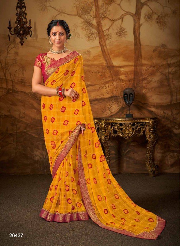 Subhash Bandhani-3 Sb-26437 Yellow Chiffon Saree