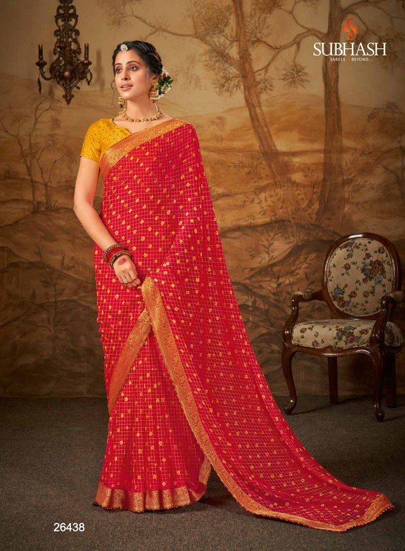 Subhash Bandhani-3 Sb-26438 Red Chiffon Saree