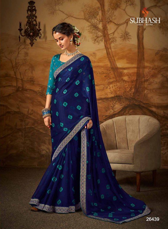 Subhash Bandhani-3 Sb-26439 Blue Silk Chiffon Saree