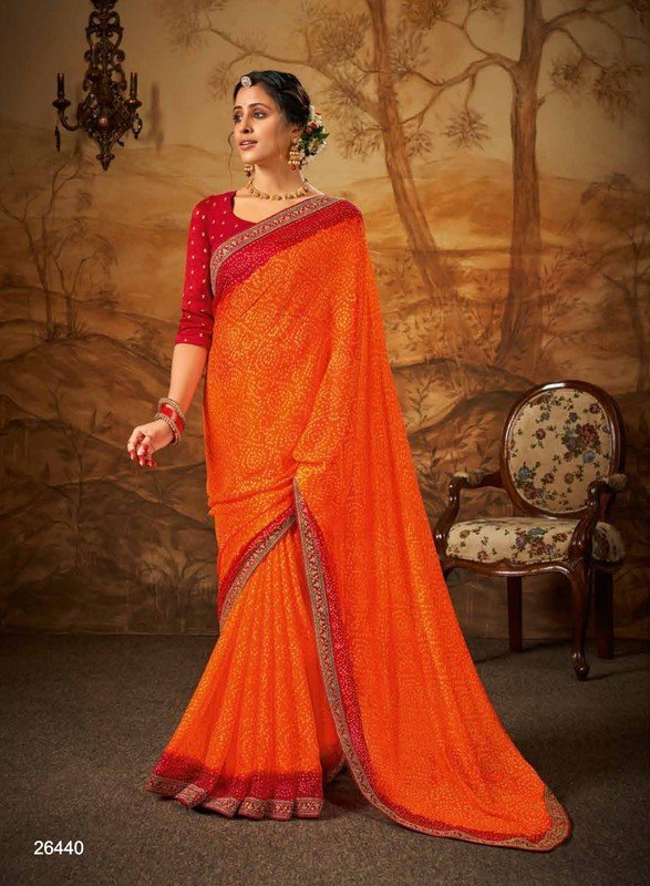 Subhash Bandhani-3 Sb-26440 Orange Silk Chiffon Saree