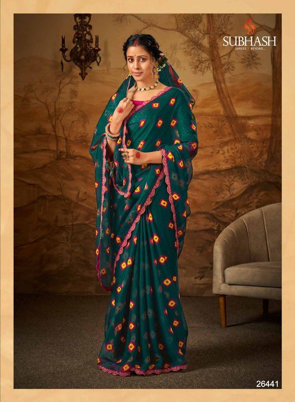 Subhash Bandhani-3 Sb-26441 Blue Silk Chiffon Saree